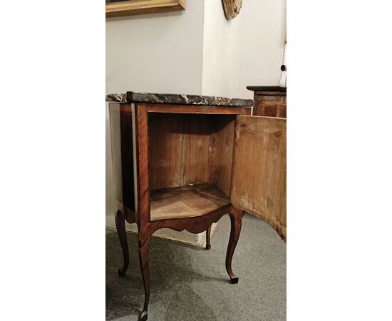 Bow-front bedside table with marble top, late 18th century