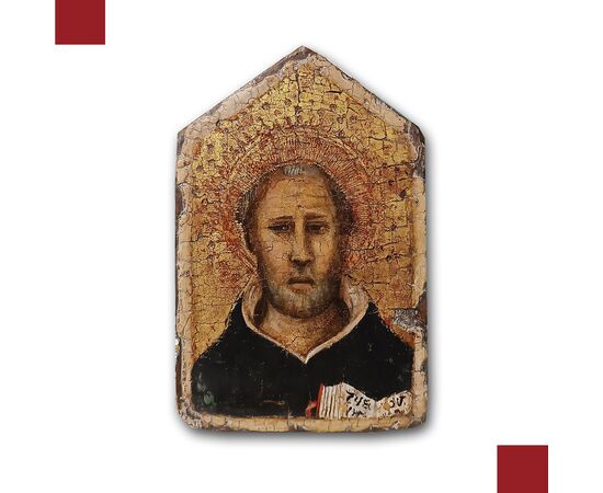 TAVOLETTA LIGNEA A FONDO ORO CON SAN TOMMASO D’AQUINO FINE XIV-INIZI XV SECOLO
