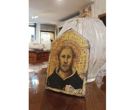 TAVOLETTA LIGNEA A FONDO ORO CON SAN TOMMASO D’AQUINO FINE XIV-INIZI XV SECOLO