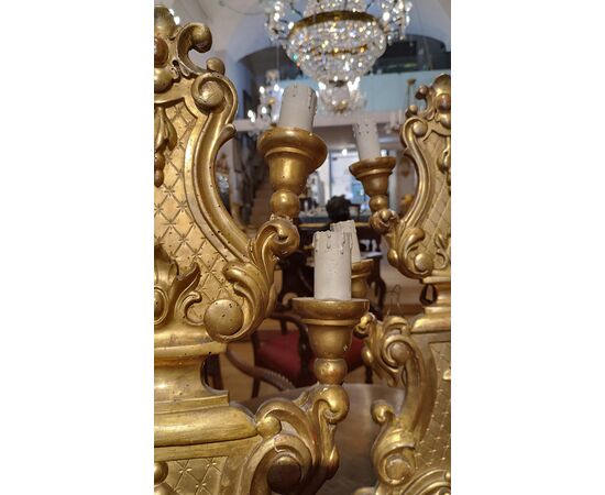 PAIR OF GILDED WOOD CANDELABRA, MID-18TH CENTURY