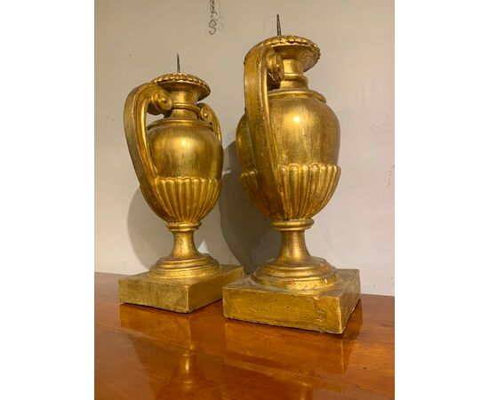 PAIR OF GILDED AMPHORA CANDELABRA, EARLY 19TH CENTURY