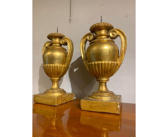 PAIR OF GILDED AMPHORA CANDELABRA, EARLY 19TH CENTURY