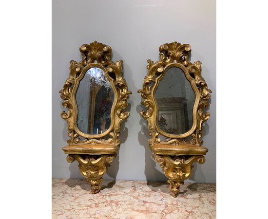 PAIR OF MID-18TH CENTURY MIRRORS WITH SHELF