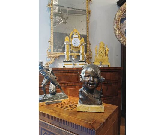 SMALL BRONZE STATUE OF CHILD WITH CAP BY P. PIRAINO EARLY 20TH CENTURY