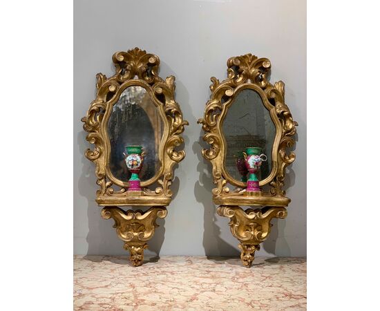 PAIR OF MID-18TH CENTURY MIRRORS WITH SHELF