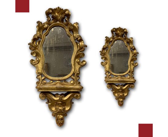 PAIR OF MID-18TH CENTURY MIRRORS WITH SHELF