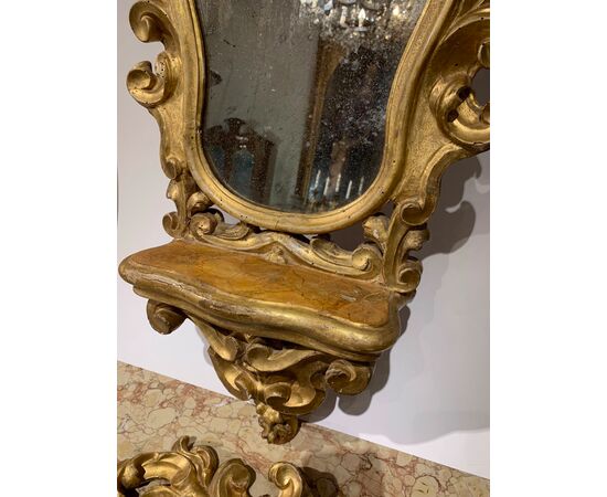 PAIR OF MID-18TH CENTURY MIRRORS WITH SHELF