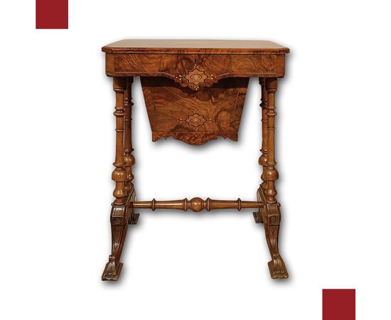 WALNUT WORK TABLE FIRST HALF 19TH CENTURY