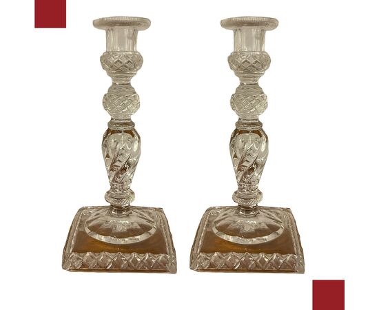 PAIR OF EARLY 20TH CENTURY CRYSTAL CANDLESTICKS