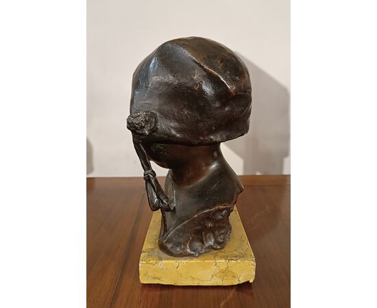 SMALL BRONZE STATUE OF CHILD WITH CAP BY P. PIRAINO EARLY 20TH CENTURY