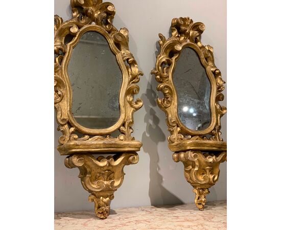 PAIR OF MID-18TH CENTURY MIRRORS WITH SHELF