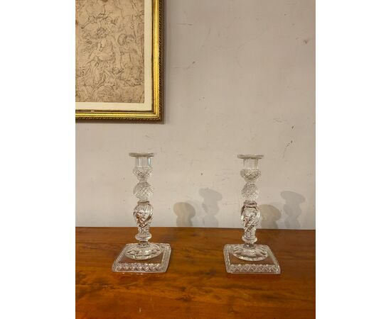 PAIR OF EARLY 20TH CENTURY CRYSTAL CANDLESTICKS