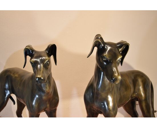 Coppia di levrieri in bronzo, Art Déco Francia XX secolo