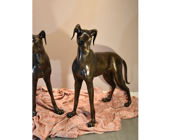 Coppia di levrieri in bronzo, Art Déco Francia XX secolo