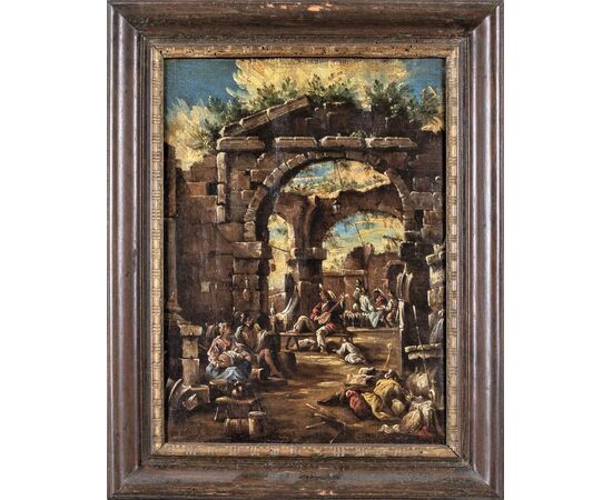 Capriccios with ruins and figures