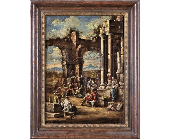 Capriccios with ruins and figures