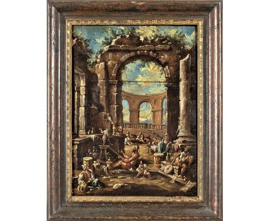 Capriccios with ruins and figures