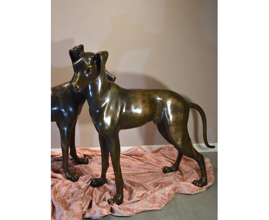 Coppia di levrieri in bronzo, Art Déco Francia XX secolo