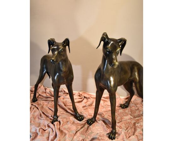 Coppia di levrieri in bronzo, Art Déco Francia XX secolo