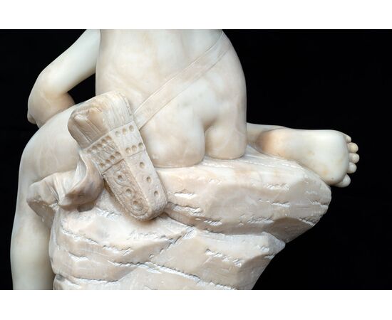Antique alabaster sculpture of Napoleon III depicting a winged cherub. France, 19th century.