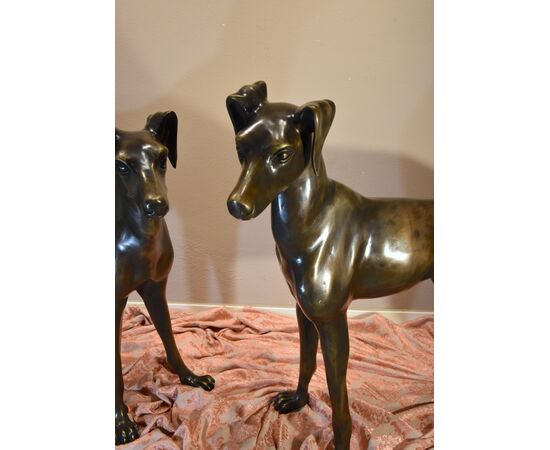 Coppia di levrieri in bronzo, Art Déco Francia XX secolo