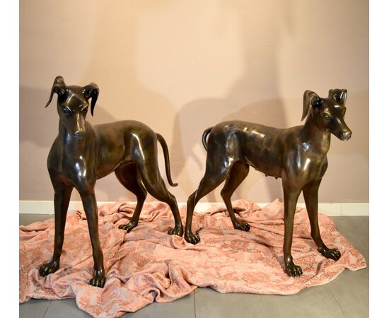 Coppia di levrieri in bronzo, Art Déco Francia XX secolo