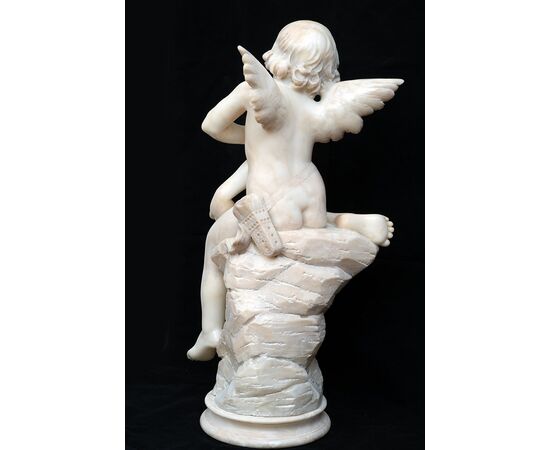 Antique alabaster sculpture of Napoleon III depicting a winged cherub. France, 19th century.