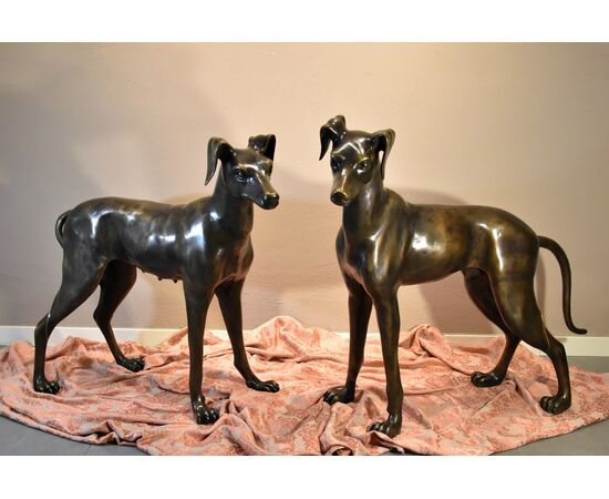 Coppia di levrieri in bronzo, Art Déco Francia XX secolo