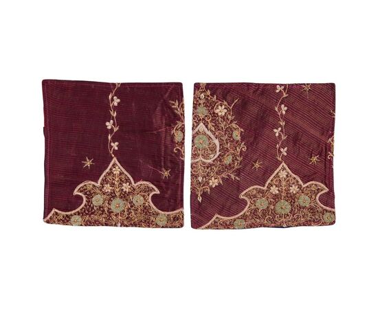Pair of cushions with antique Indian saris - B/172/6 and 7