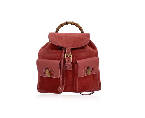 GUCCI Zaino Vintage in Camoscio Col. Rosso Bamboo M