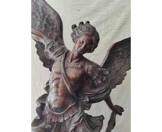 Spettacolare San Michele Arcangelo e Lucifero in Bronzo - H 98 cm