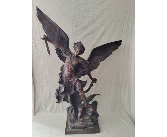 Spettacolare San Michele Arcangelo e Lucifero in Bronzo - H 98 cm