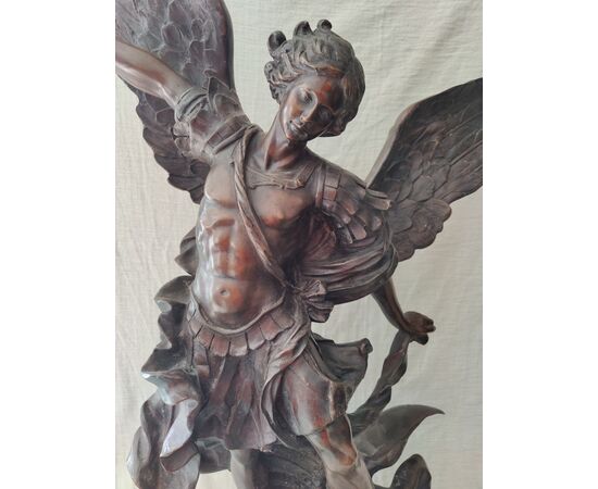 Spettacolare San Michele Arcangelo e Lucifero in Bronzo - H 98 cm
