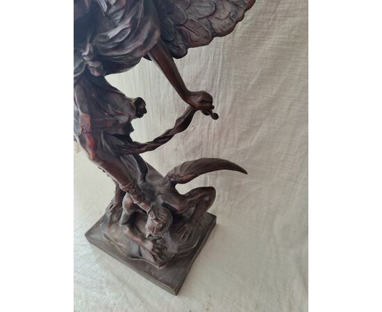 Spettacolare San Michele Arcangelo e Lucifero in Bronzo - H 98 cm