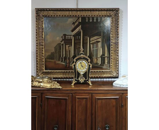 LOUIS XV STYLE CLOCK IN GILT BRONZE AND INLAYS, MID-19TH CENTURY