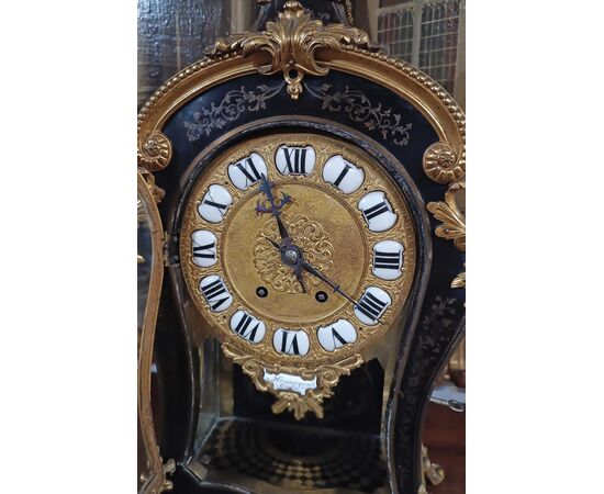 LOUIS XV STYLE CLOCK IN GILT BRONZE AND INLAYS, MID-19TH CENTURY
