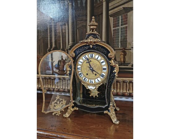 LOUIS XV STYLE CLOCK IN GILT BRONZE AND INLAYS, MID-19TH CENTURY