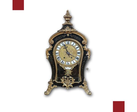 LOUIS XV STYLE CLOCK IN GILT BRONZE AND INLAYS, MID-19TH CENTURY