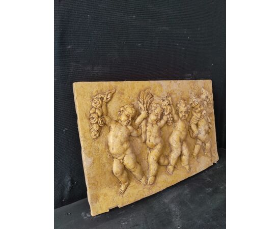 Altorilievo - Sovrapporta "Allegoria delle 4 stagioni" - 64 x 40 cm - Marmo giallo reale