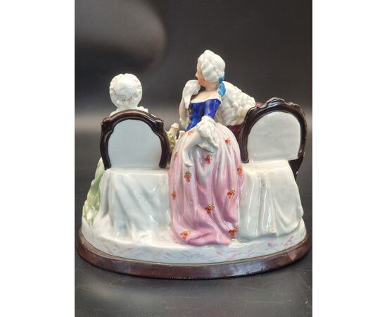 Polychrome porcelain group with gallant scene and chessboard – Northern Europe, 19th century