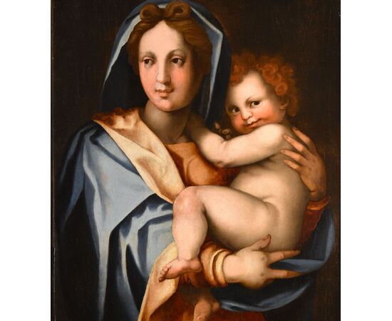 Madonna and Child, Workshop of Andrea del Sarto, pseudonym of Andrea d'Agnolo di Francesco (Florence 1486 - 1530) Attributable to Jacopo di Giovanni di Francesco, known as Jacone (Florence, 1492 - 1554)