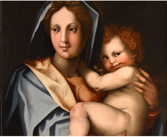 Madonna and Child, Workshop of Andrea del Sarto, pseudonym of Andrea d'Agnolo di Francesco (Florence 1486 - 1530) Attributable to Jacopo di Giovanni di Francesco, known as Jacone (Florence, 1492 - 1554)