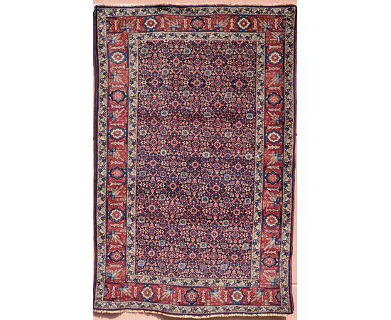 Afshar Persian carpet, "Mina Khani" pattern, bird border, ca. 1930–1950 — 208 × 140 cm