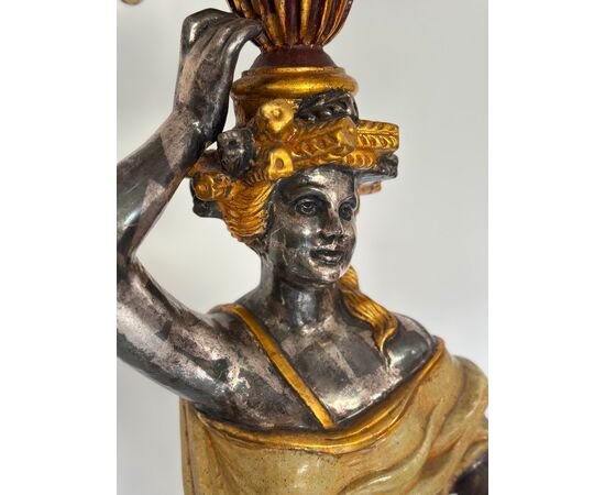 Floor lamp. Moor of Venice, carved, lacquered and gilded wood, 20th century.