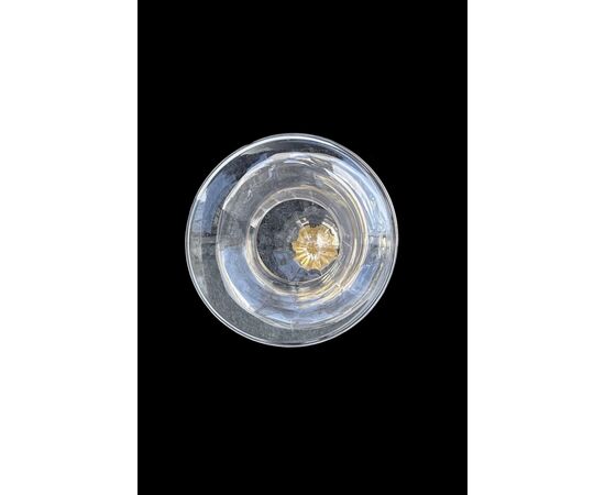 Globular transparent glass vase with gold leaf details. Murano.