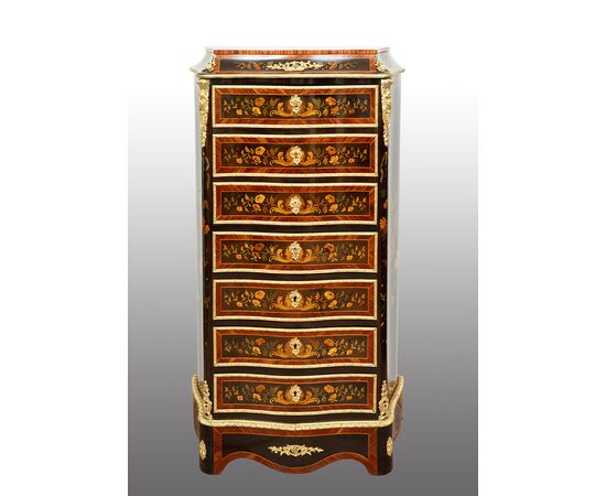 Secretaire Napoleone III in legni esotici pregiati con applicazioni in bronzo dorato. Francia XIX secolo.
