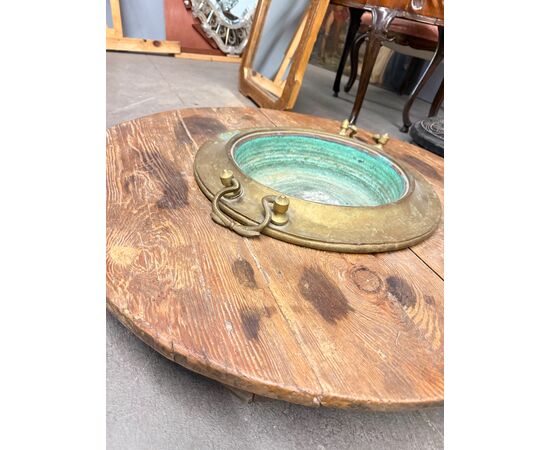 Antico braciere XIX sec. sud Italia, rame e legno, d.90cm