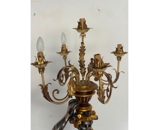 Floor lamp. Moor of Venice, carved, lacquered and gilded wood, 20th century.