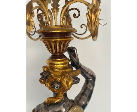 Floor lamp. Moor of Venice, carved, lacquered and gilded wood, 20th century.