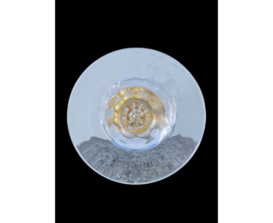 Globular transparent glass vase with gold leaf details. Murano.